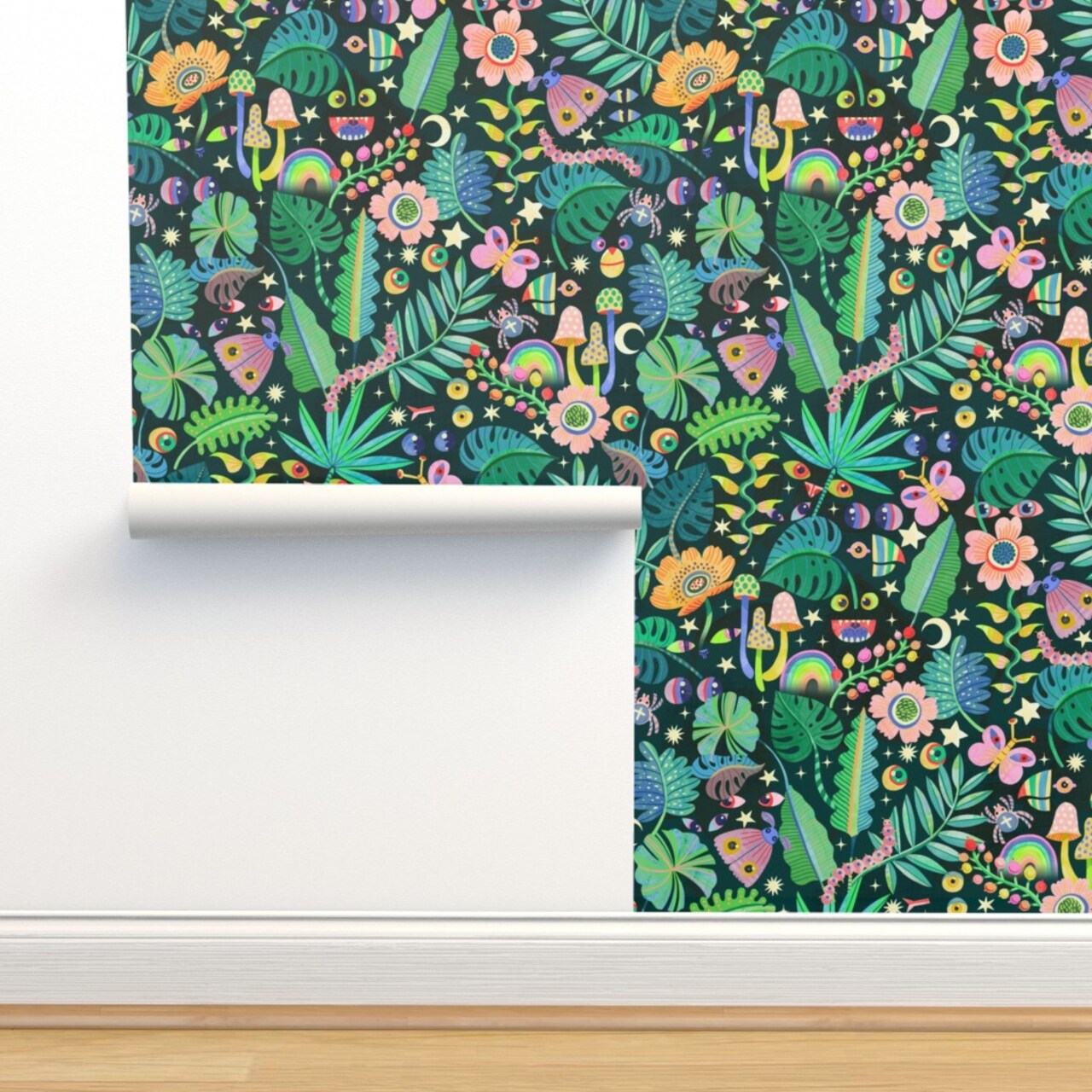 Whimsical Floral Trippy Psychedelic Jungle Tropical Custom Removable Wallpaper by Spoonflower Peel & Stick Wallpaper 2FT Wide